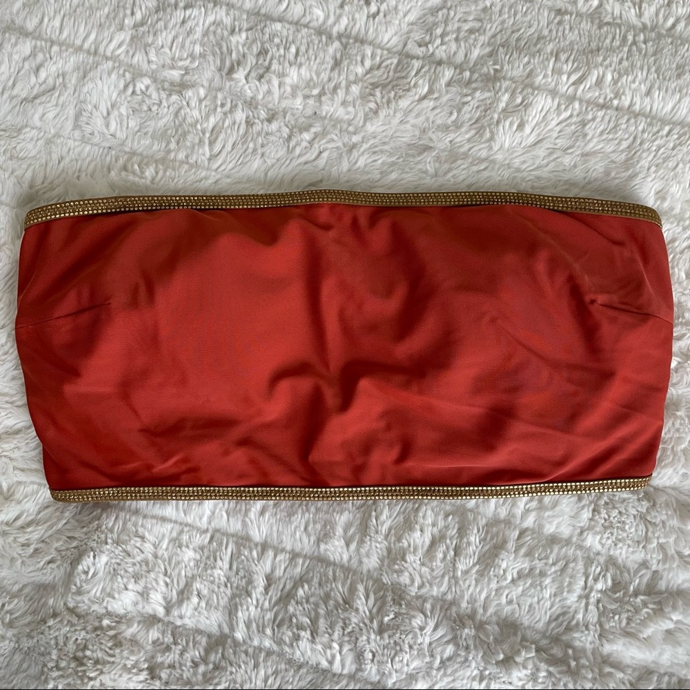 AERIE Bohemian Teracotta Gold Bandeau Swim Top
